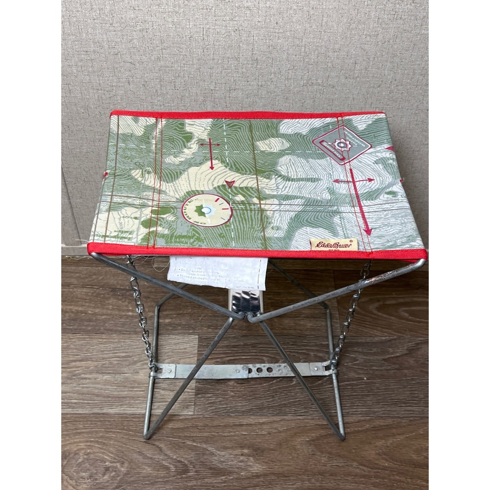 Eddie Bauer Vintage Folding Camping Stool Topographic Map Print Metal Frame